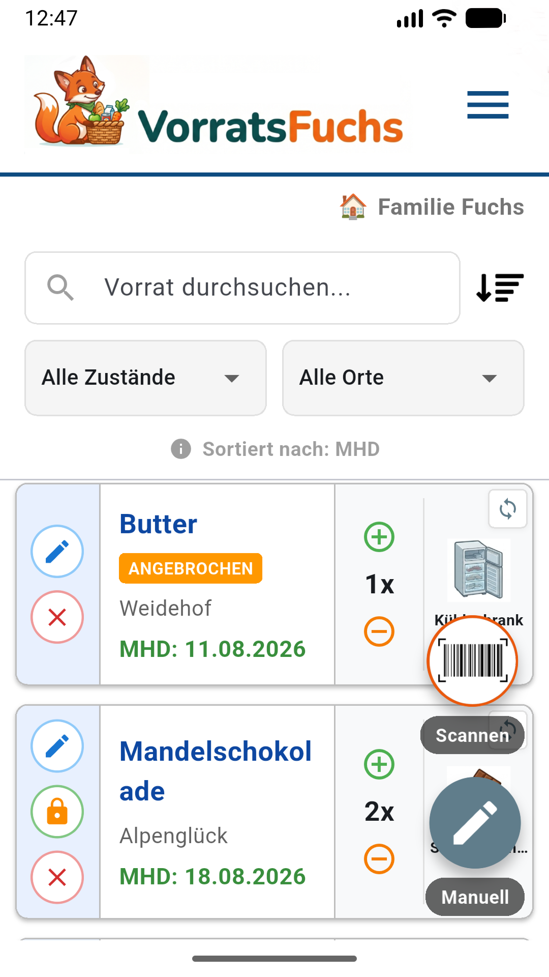Vorrat Übersicht