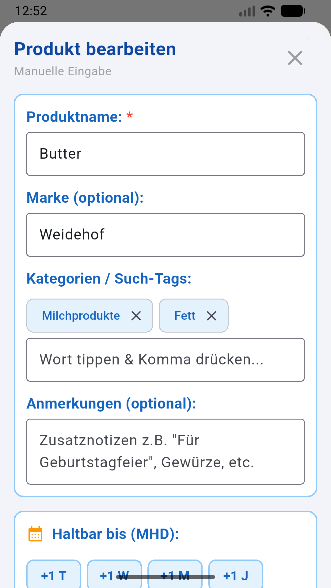 Produkt erfassen