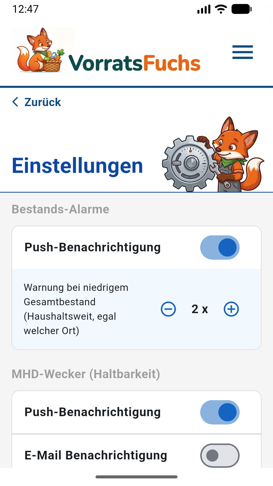 Einstellungen & Alarme
